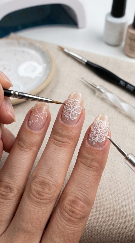how to create lace nail art with builder gel