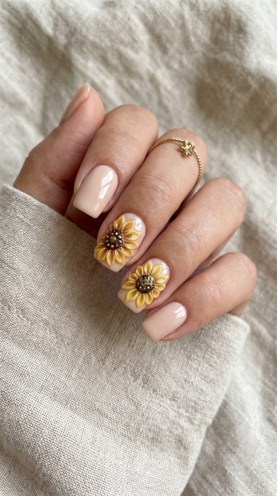 3D Sunflower Nails