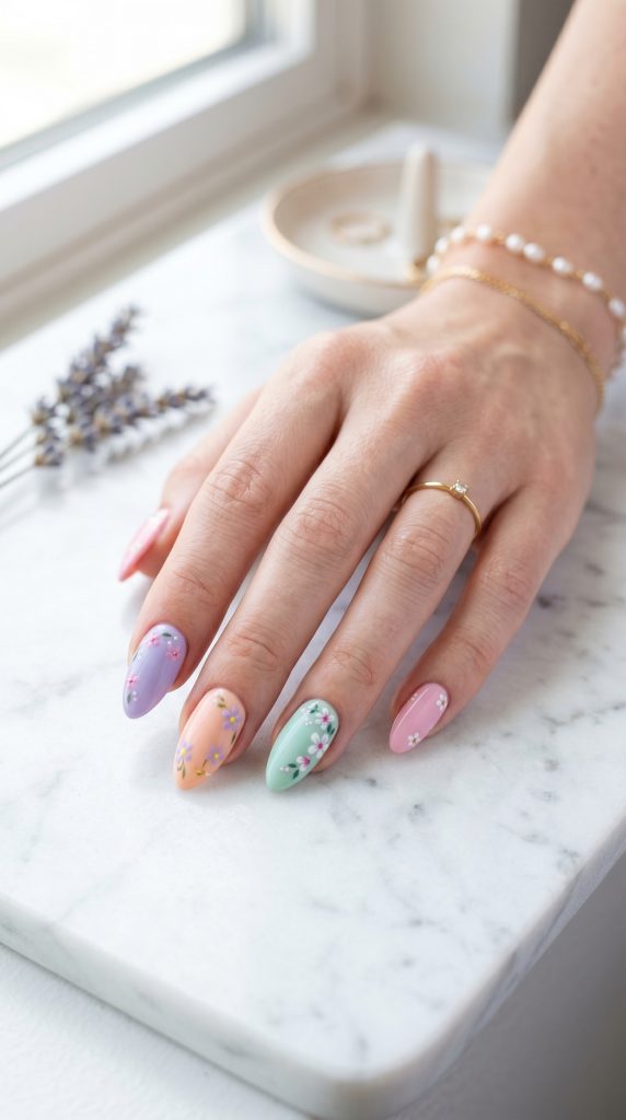 simple summer flower nails